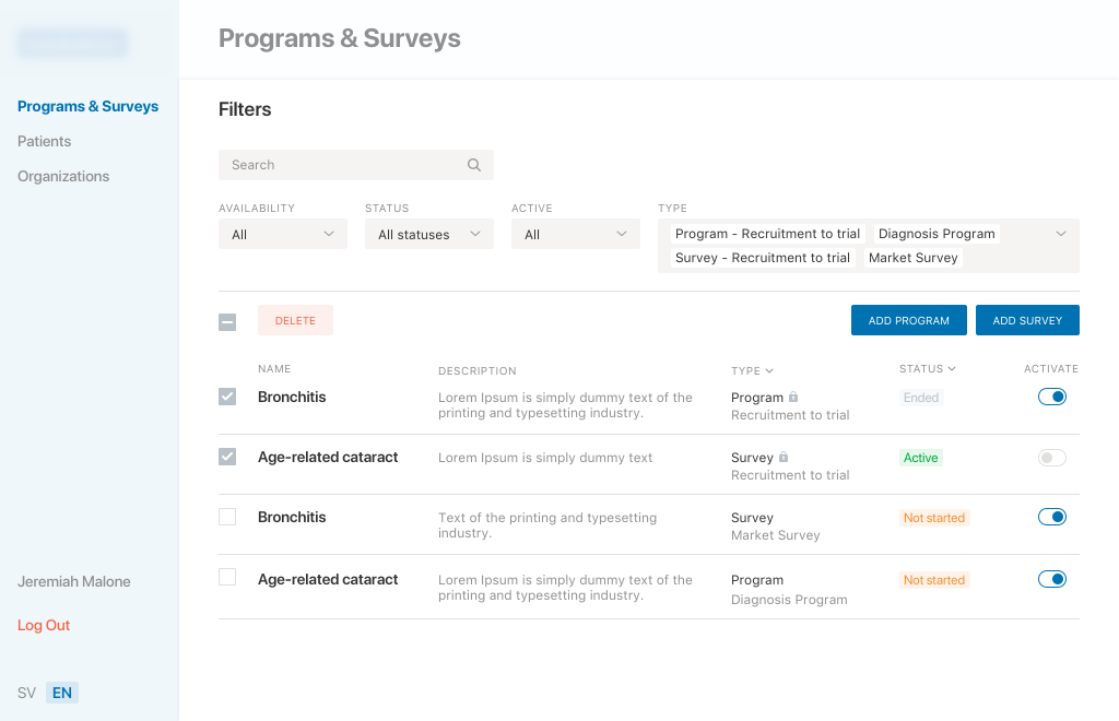 Healthcare SaaS platform, screen 3