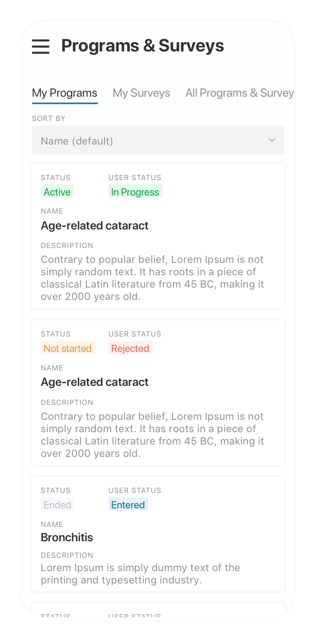 A SaaS to collect disease and medicine information, mobile screen 2