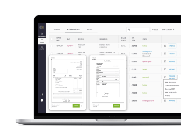 Finance managment application for transportation companies