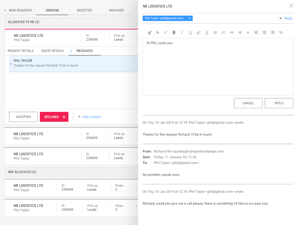 Web application for logistics companies