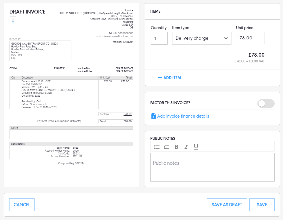 SaaS application for finance management in courier companies, screen 2